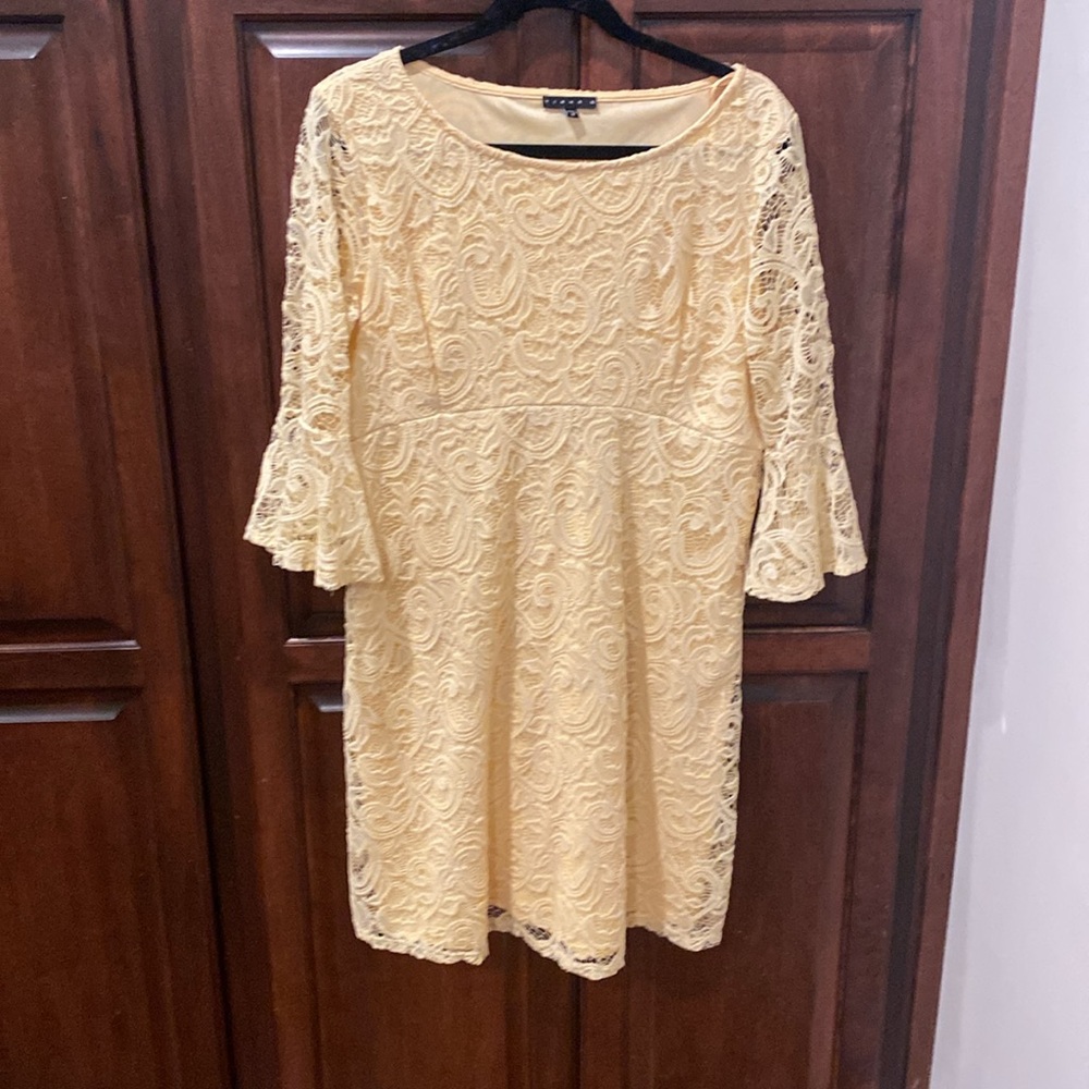 Ladies Tiana B yellow lace dress. Size 16-worn once. Also works for tall juniors